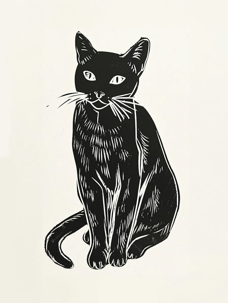 Burmese Cat Linocut Blockprint 3