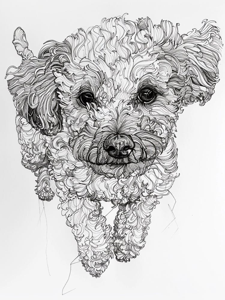Bichon Frise Dog Line Drawing Sketch 1