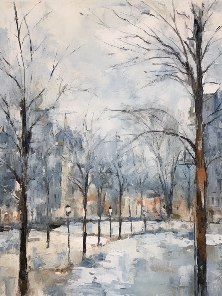 Winter City Park Painting Parc De La Tete D Or Lyon France 2