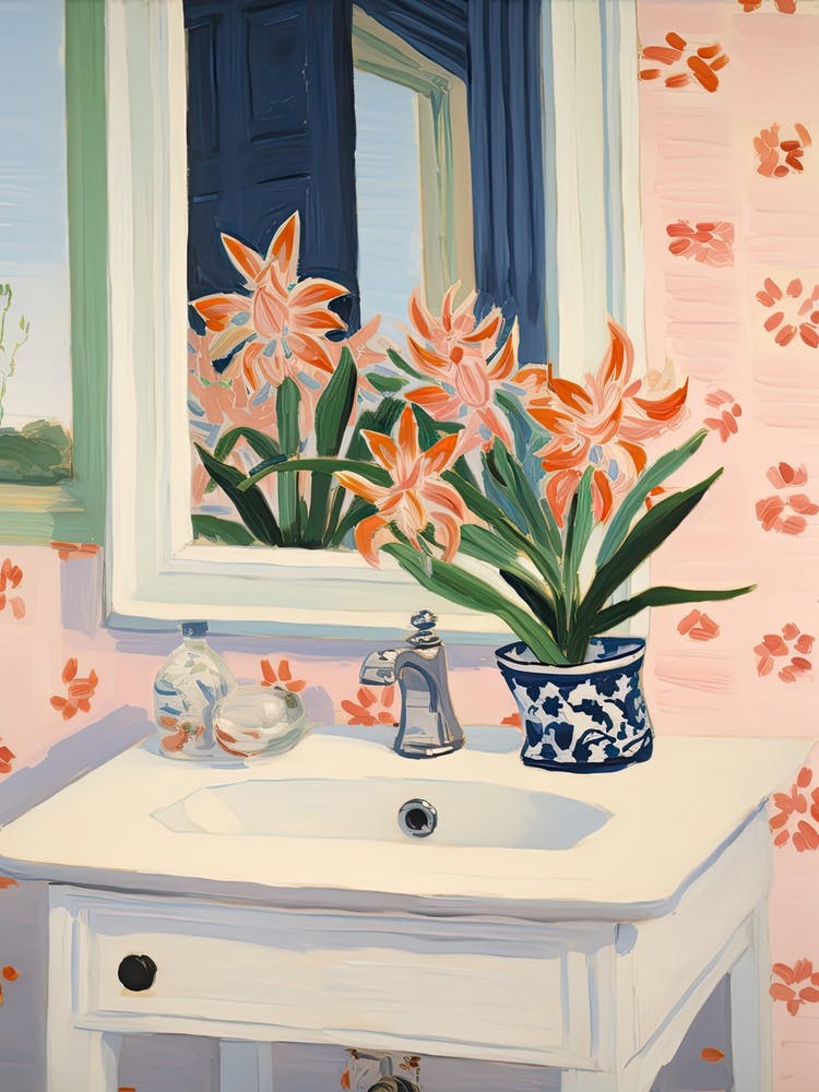Peinture de Meuble-lavabo de Salle de Bain Avec un Bouquet de Lys 3
