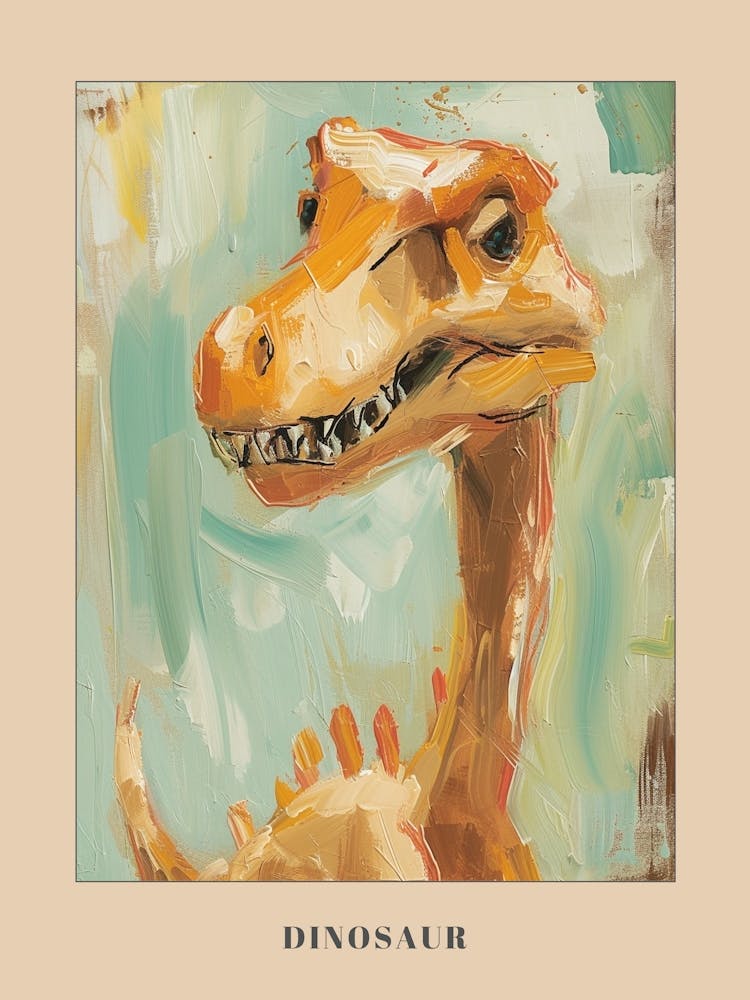 Mustard & Teal Dinosaur Painting Poster