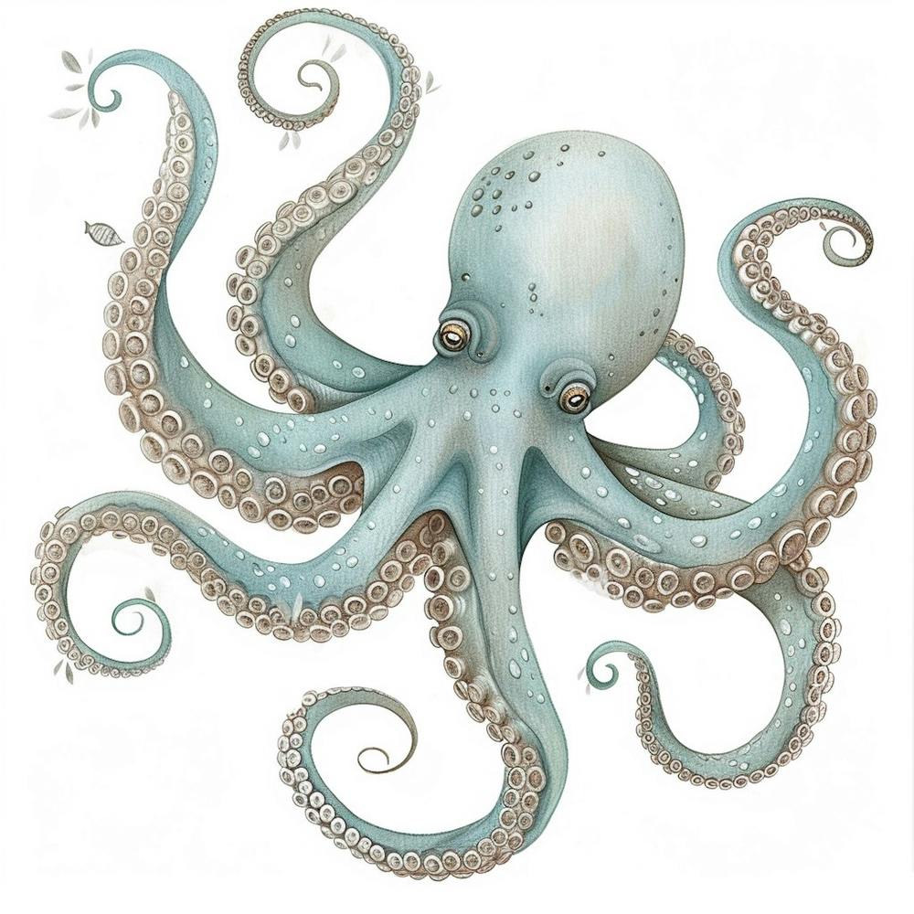 Storybook Style Octopus With White Background 2
