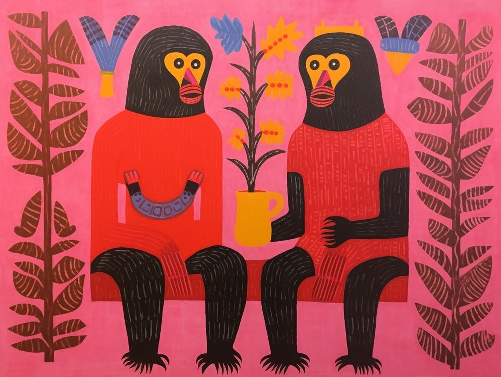 Bonobo-Tierillustration im Folk-Stil