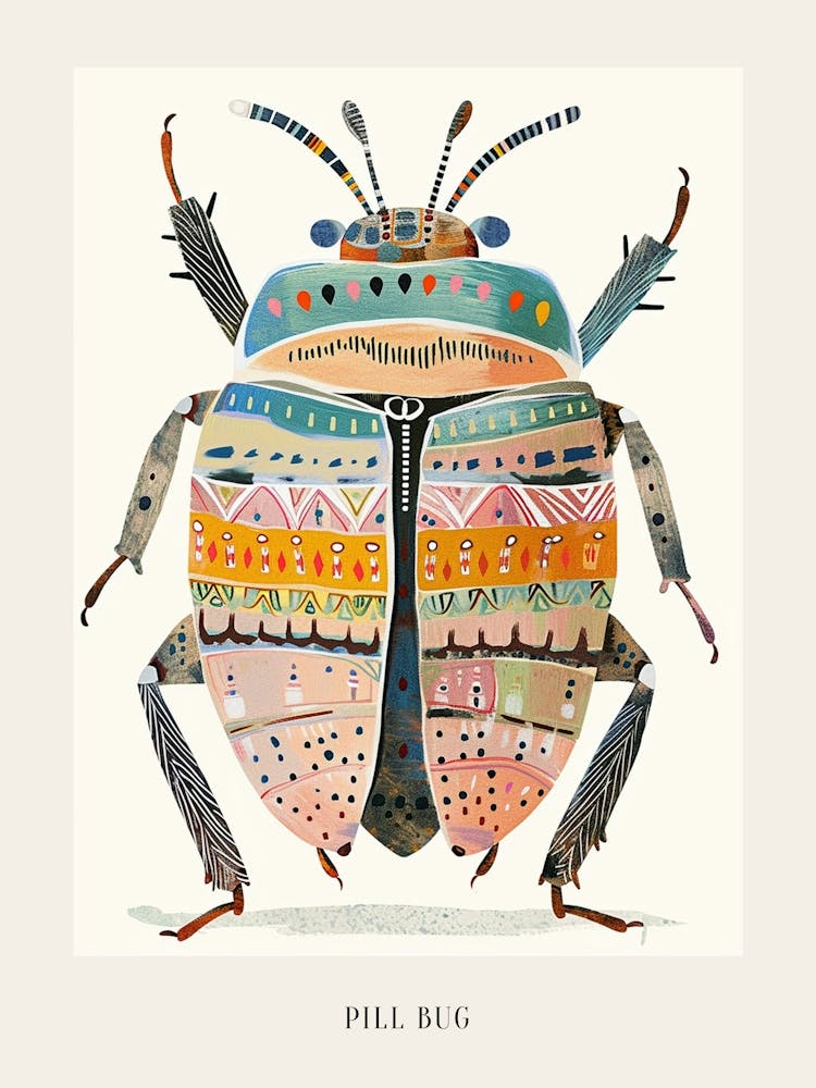 Colourful Insect Illustration Pill Bug 13 Poster