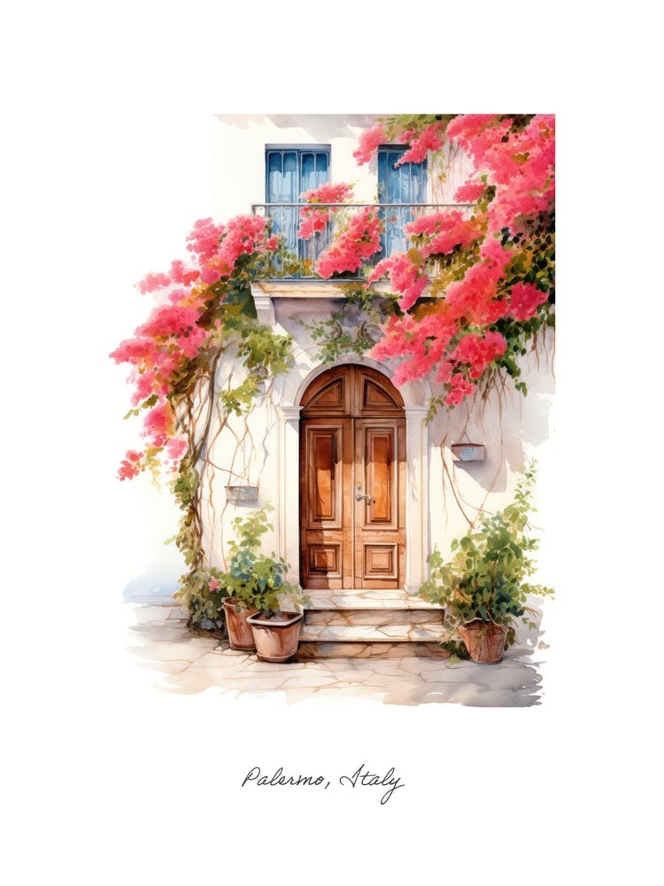 Palermo, Italy   Mediterranean Doors Watercolour Painting 3 Poster