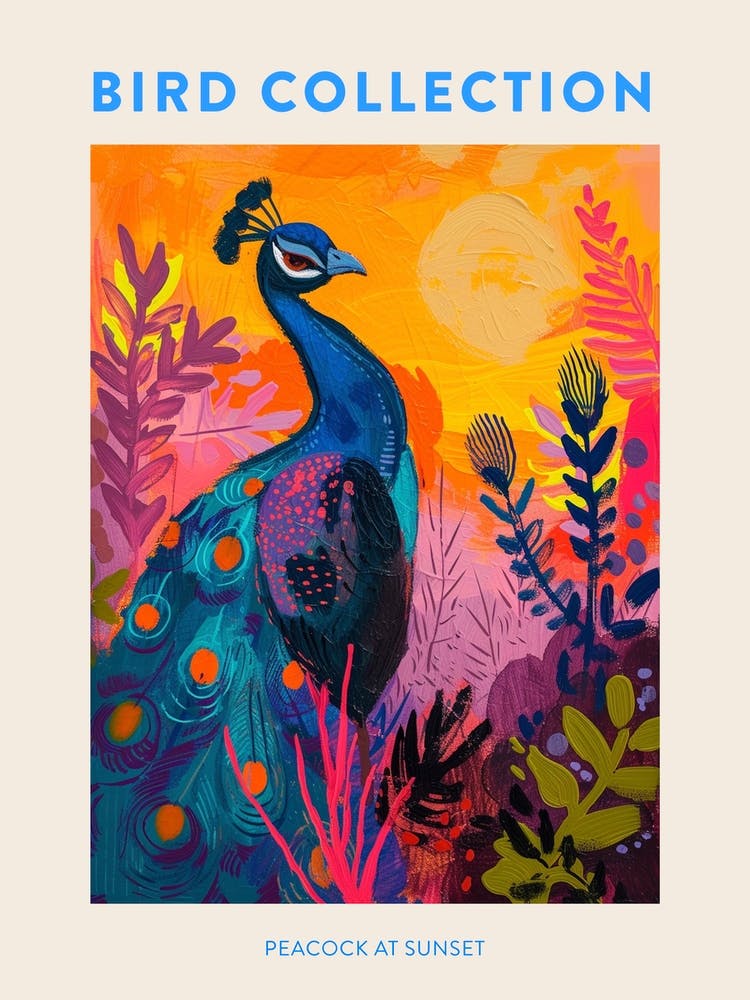 Peacock At Sunset Painting 3 Poster