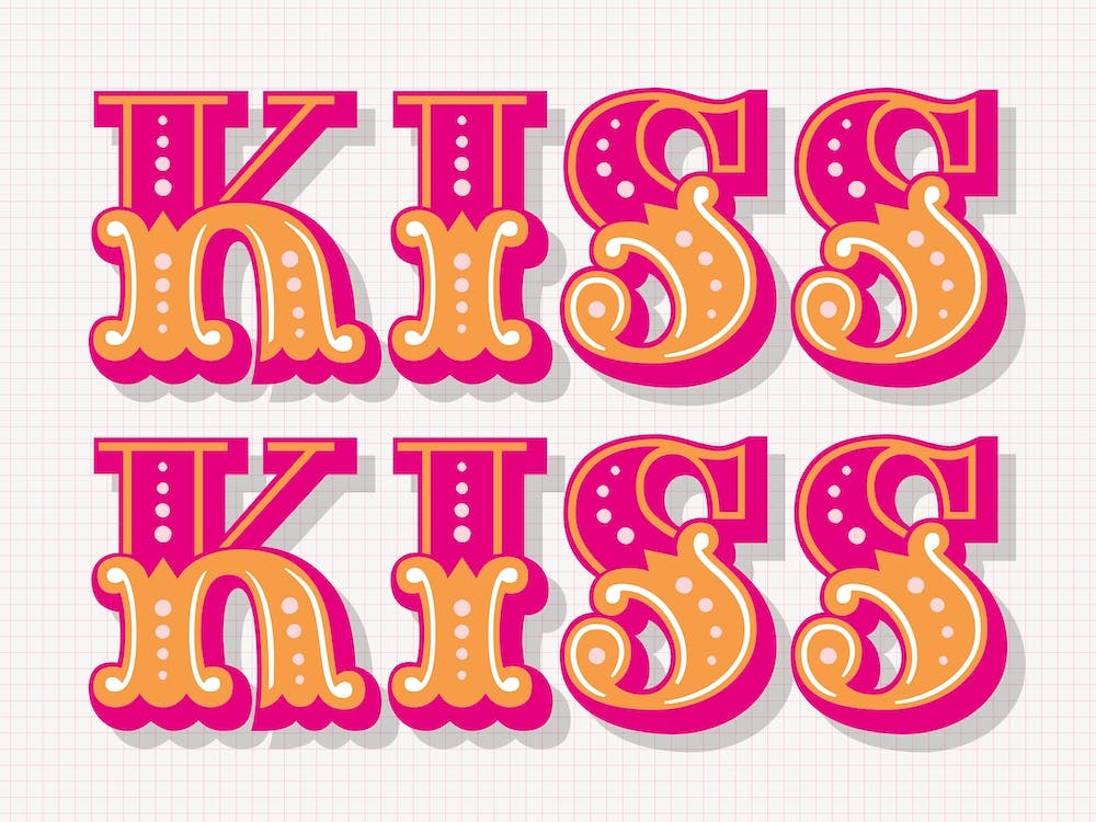 Kiss Kiss Carnival Style Typography Pink And Orange