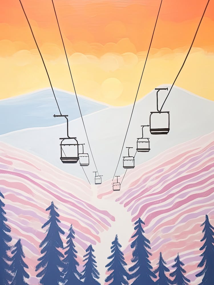 Heavenly Mountain   California:Nevada, Usa, Ski Resort Pastel Colours Illustration 0