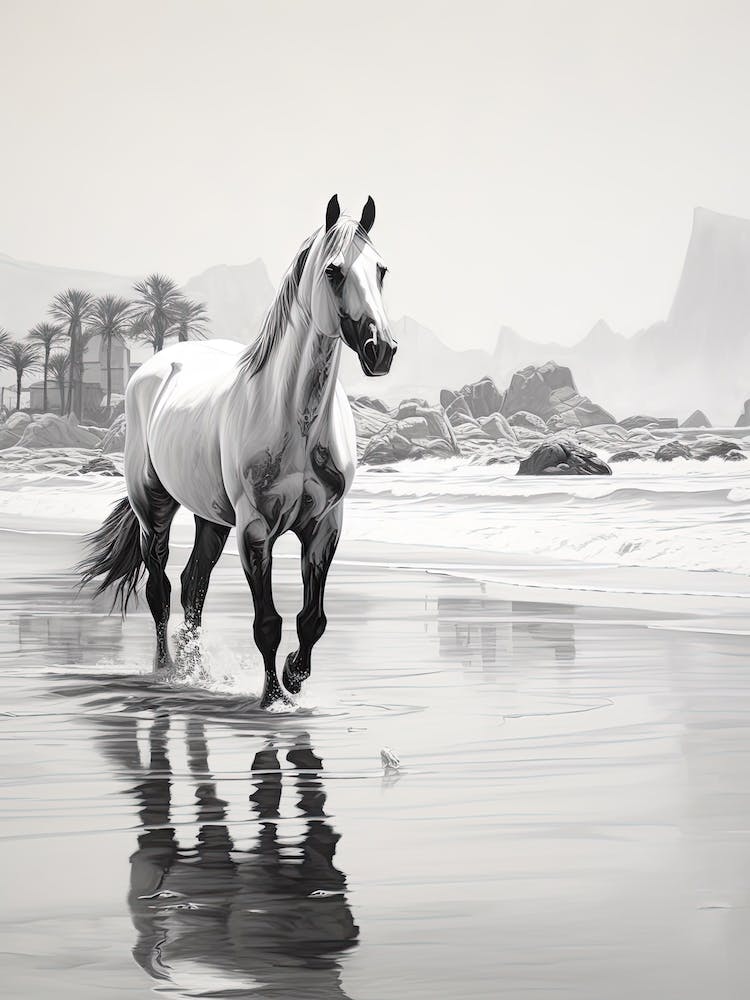 Ein Pferd Ölgemälde In Camps Bay Beach, Südafrika, Porträt 1