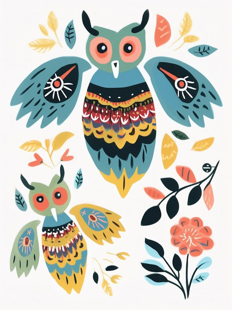 Folk Style Bird Painting Eastern Screech Owl 2