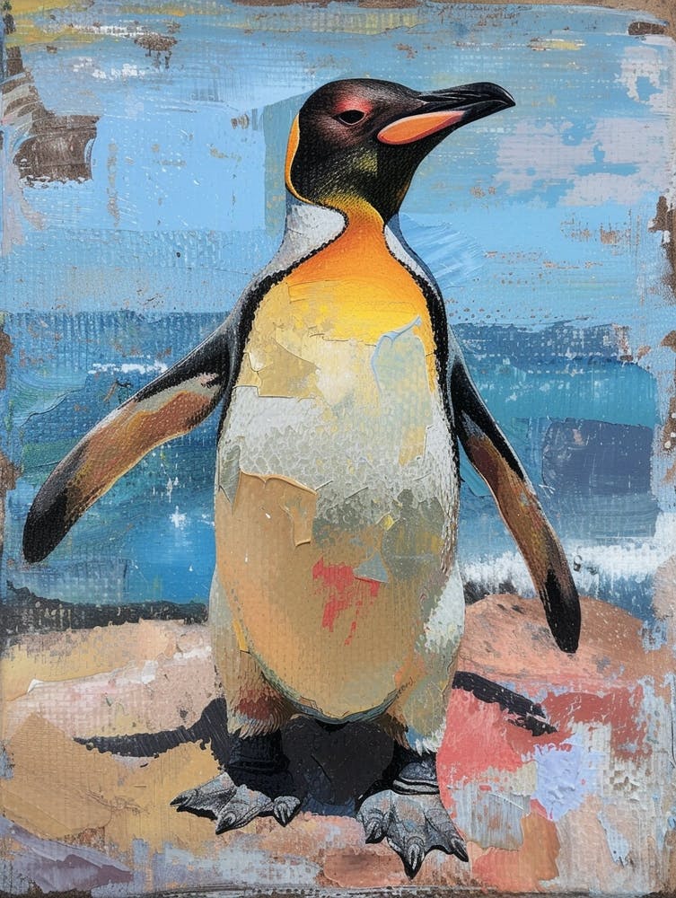 Galapagos Penguin Bleaker Island Colour Block Painting 1