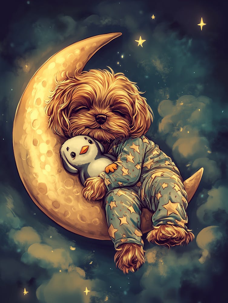 Shih Tzu Dog Sleeping On The Moon Nursery Kids Bedroom
