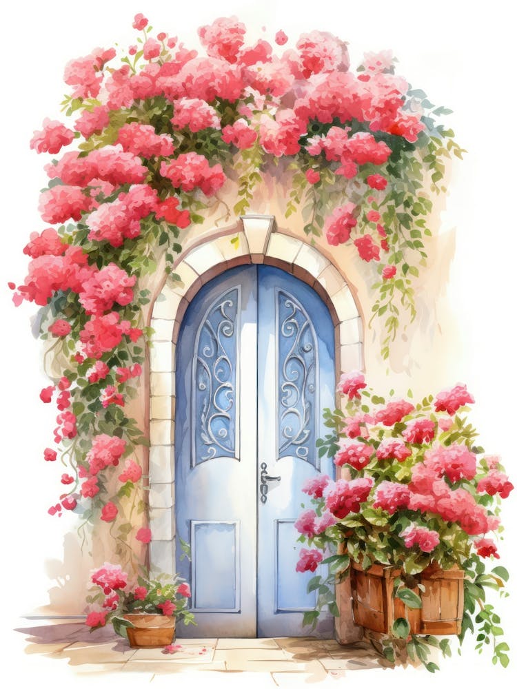 Nice, France   Mediterranean Doors Watercolour Painting 2