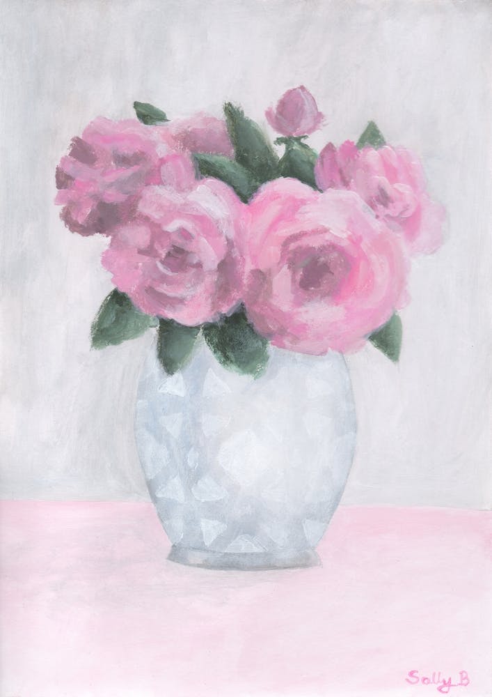 Pink Roses In Vase