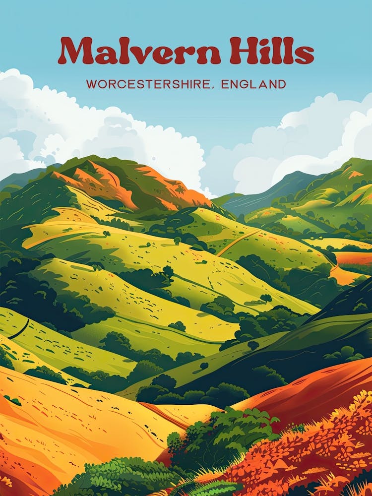 Malvern Hills Worcestershire Kunst Illustration