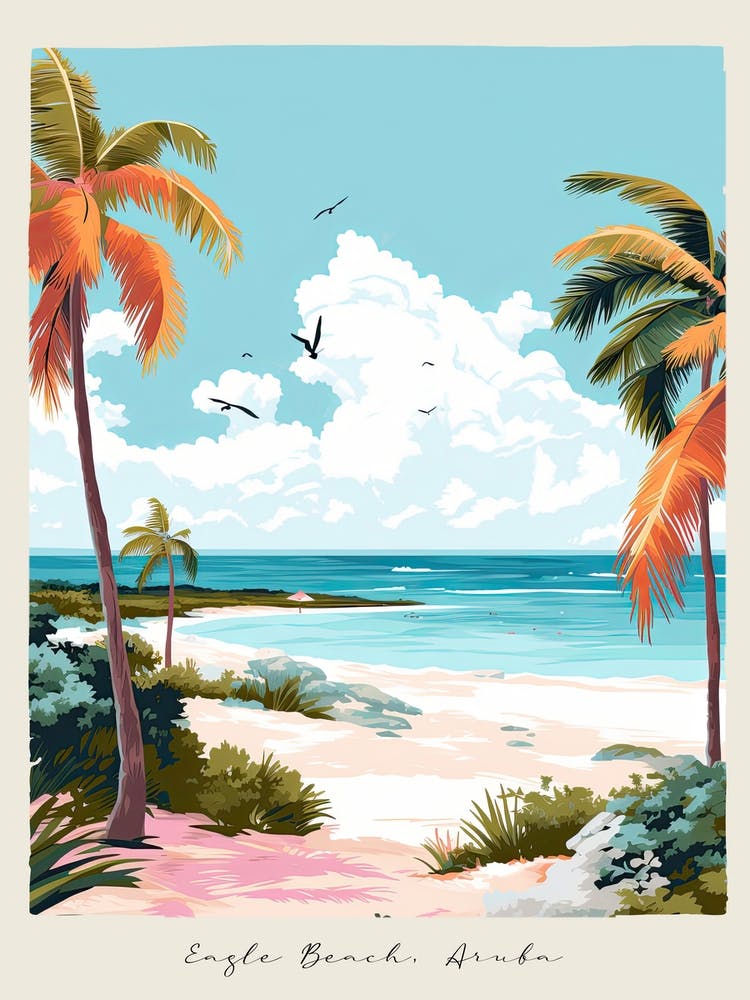 Poster Of Eagle Beach, Aruba, Matisse And Rousseau Style 1