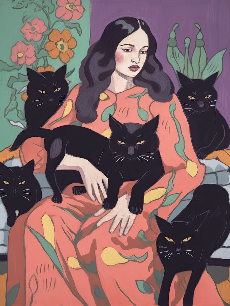 Cat Lady With Black Cats 2