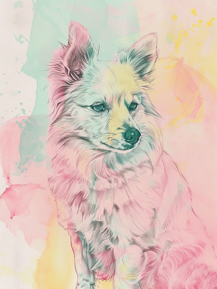 Pastel Spitz Dog Pastel Line Illustration  3