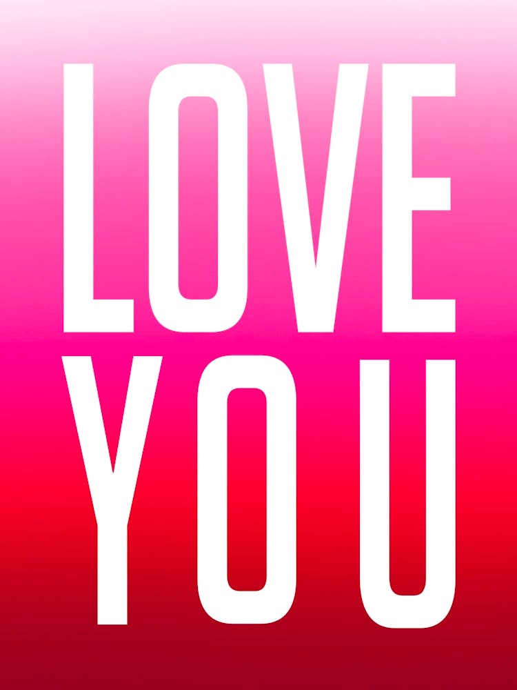 Love You Typography on Red to Pink Ombré Background