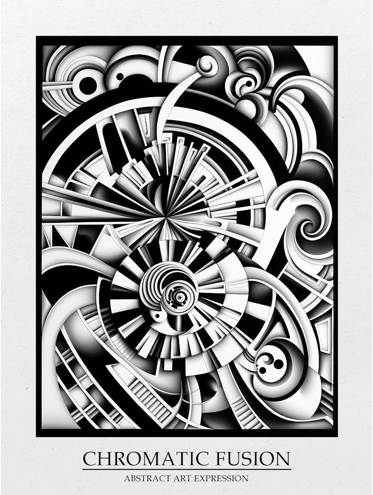 Chromatic Fusion Abstract Black And White 5 Poster