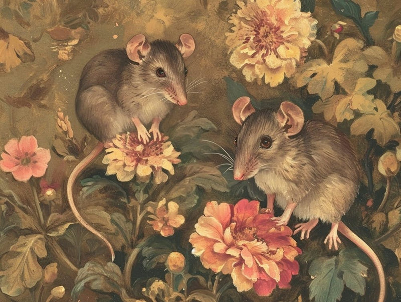 Floral Animal Illustration Mouse 1