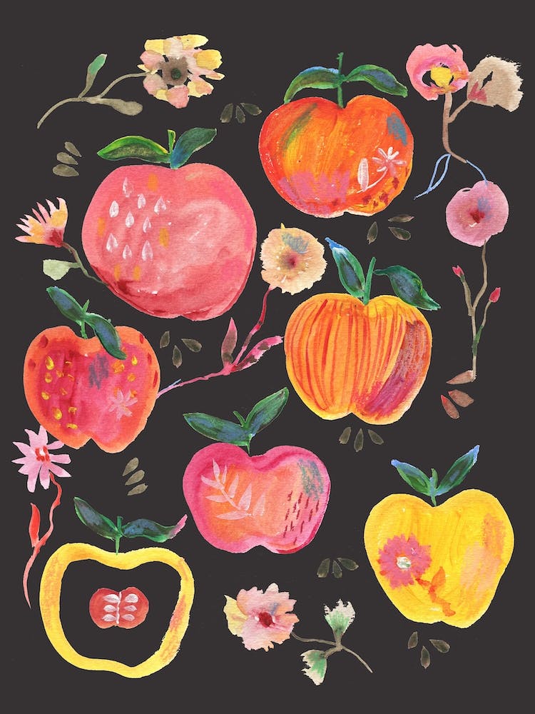Apples And Florals Black