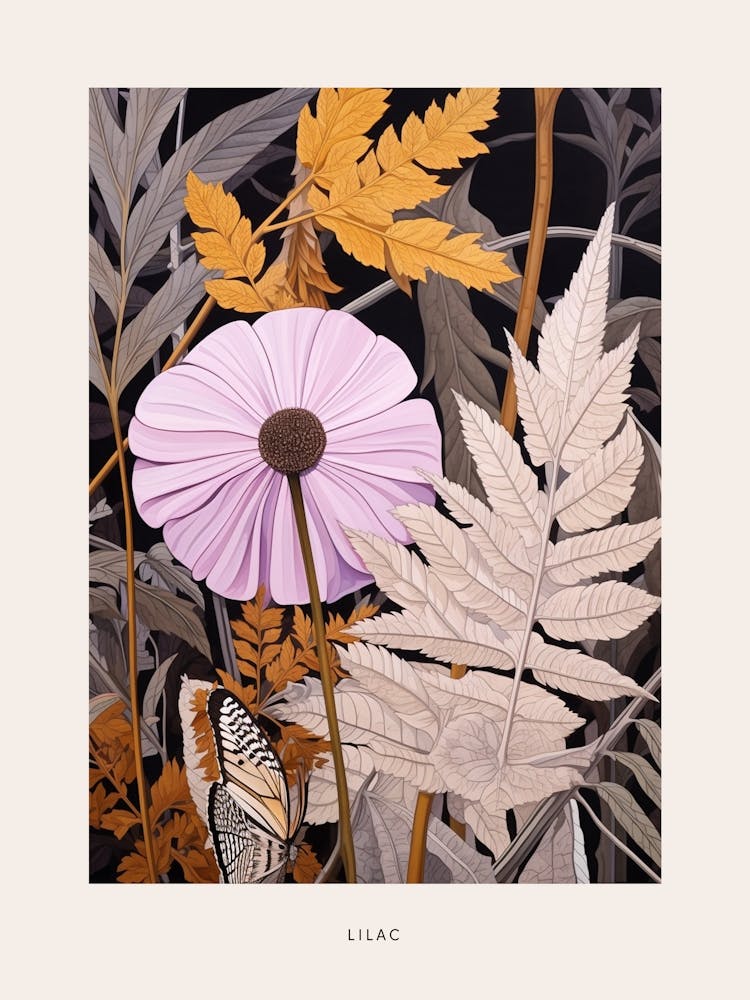 Flower Illustration Lilac 1 Poster