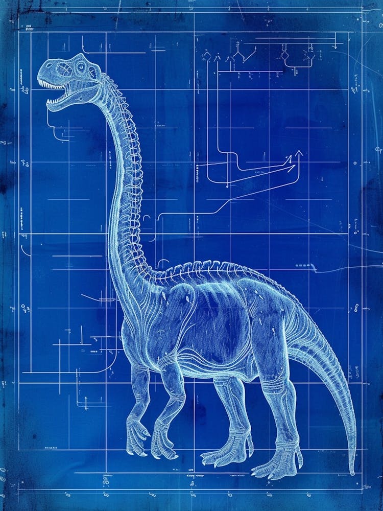 Apatosaurus Dinosaur Blue Print Sketch 6
