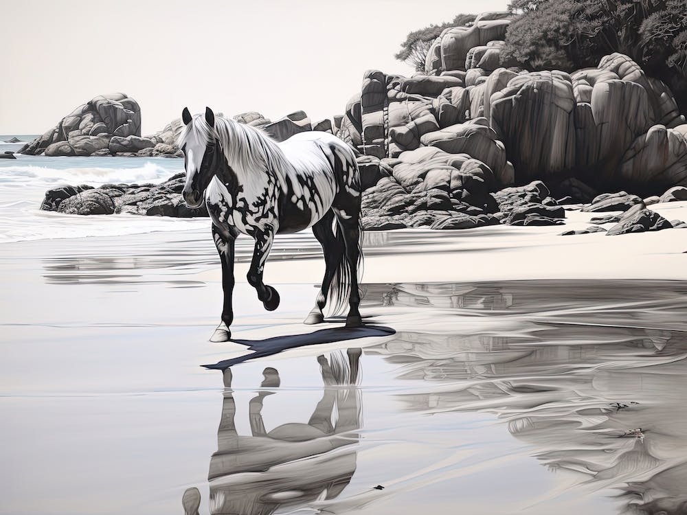 A Horse Oil Painting In Boulders Beach, South Africa, Landscape 1