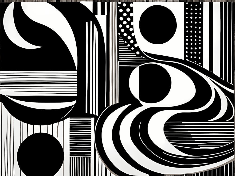 Retro-inspiriert Linolschnitt Abstrakte Formen Schwarz-Weiß-Farben Kunst, 204