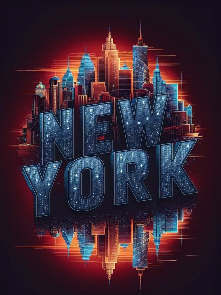 A Captivating And Vibrant 4k Vector T Shirt Design Presents An Imaginative New York City Skyline, Seamlessly Blending Modern And Futuristic Architectural Styles