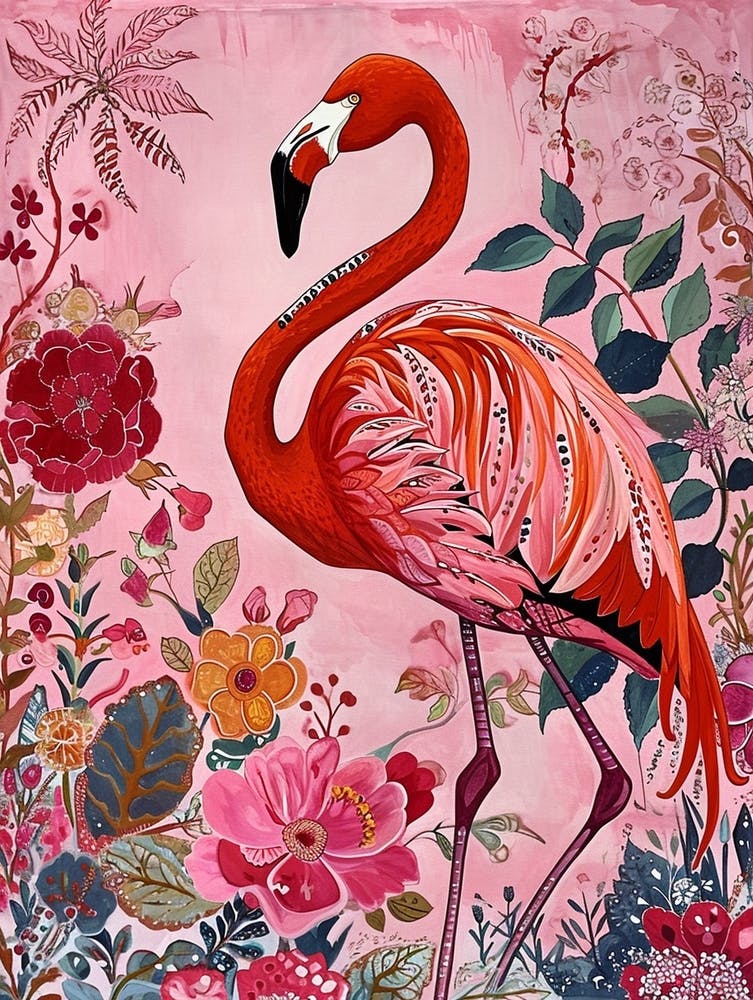 Floral Animal Painting Flamingo 2