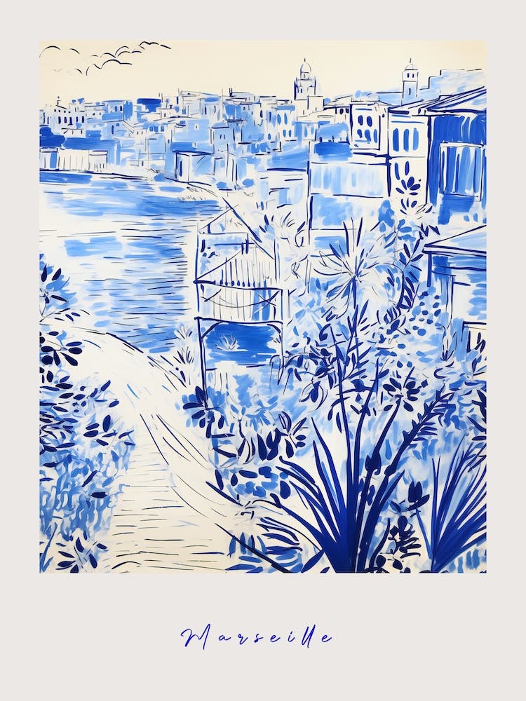 Marseille France 7 Mediterranean Blue Drawing Poster