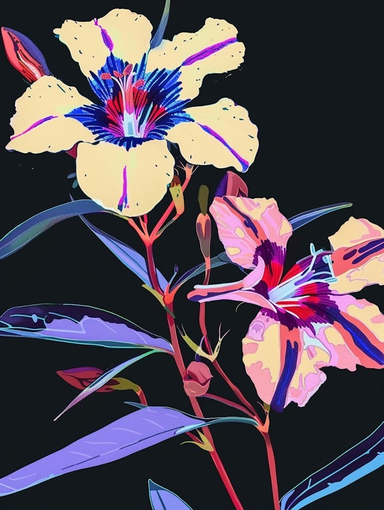 Neon Flowers On Black Phlox 1