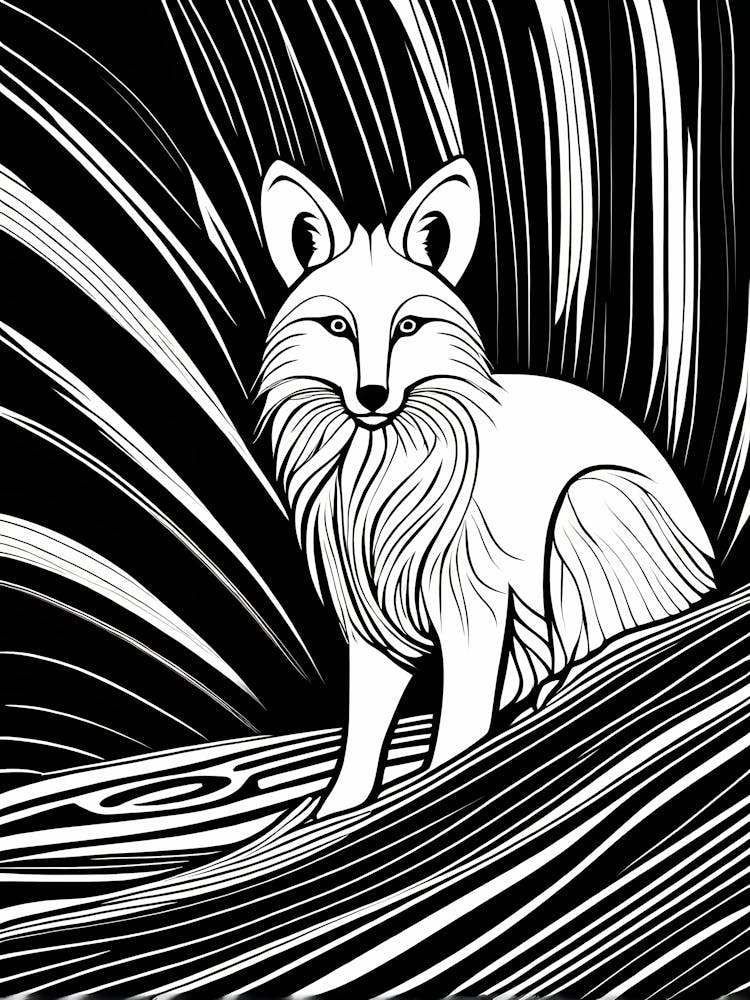 fox Lino cut Black And White art, animal art, 149