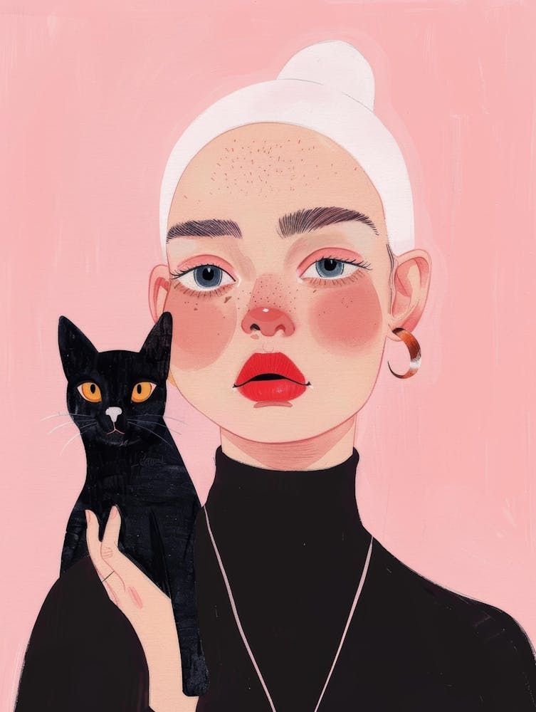 Illustration D'Une Fille Tenant Un Chat