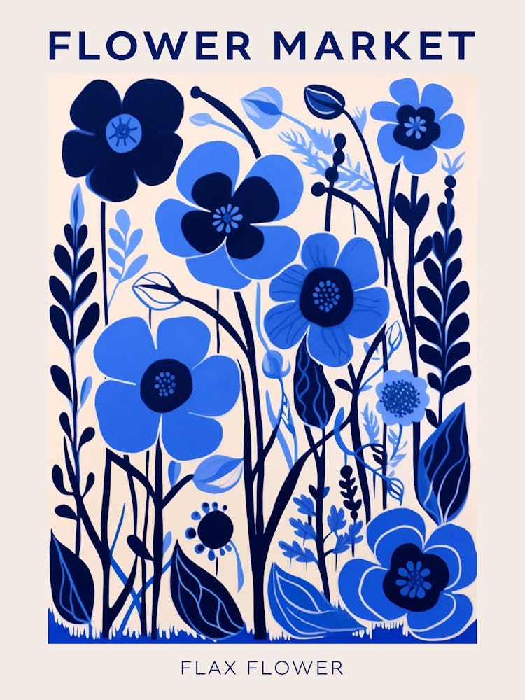 Blue Flower Market Poster Flax Flower Market Poster 2
