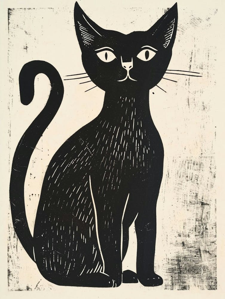 Siamese Cat Linocut Blockprint 6