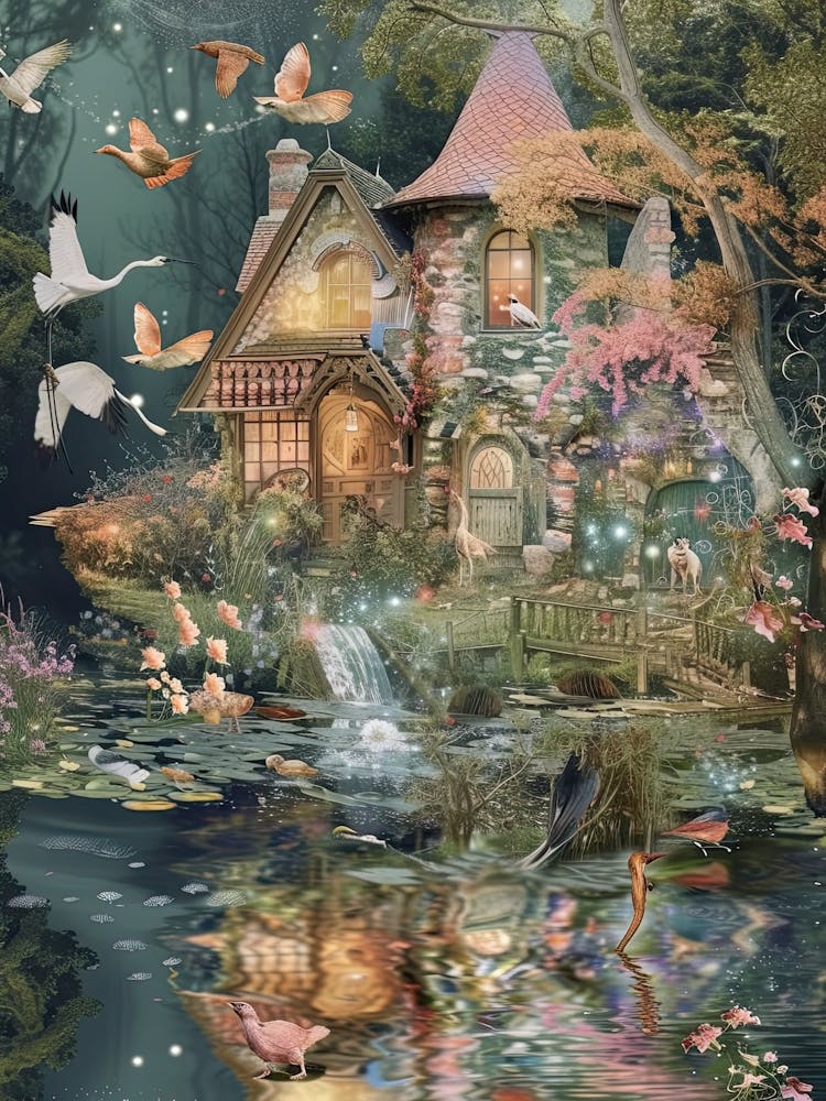 Collage Village Féerique Étang Monet Scrapbook 1