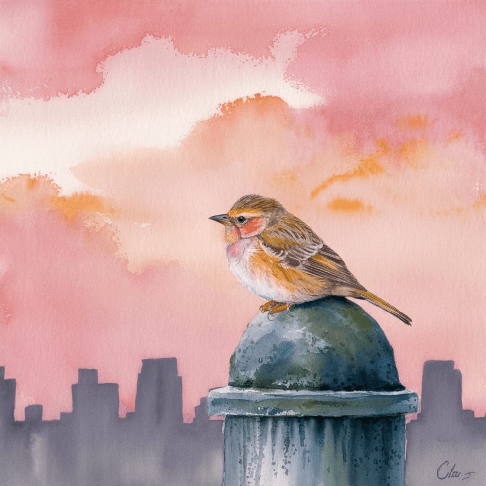 watercolor bird perched on a lamppost 2