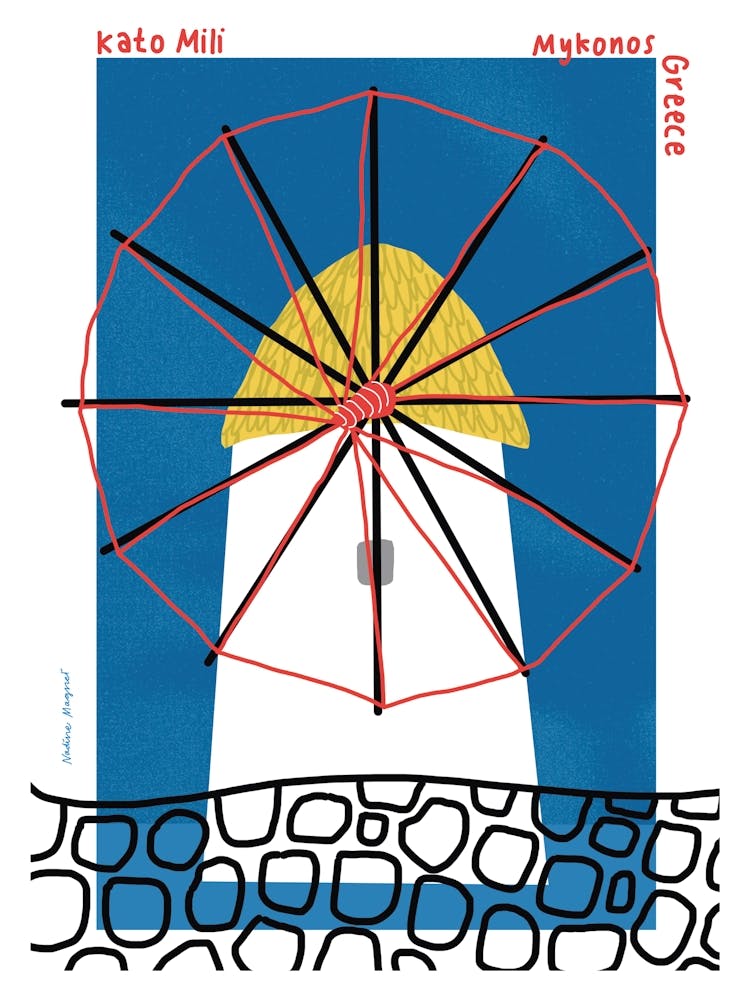 Windmill Kato Milli Greece Print
