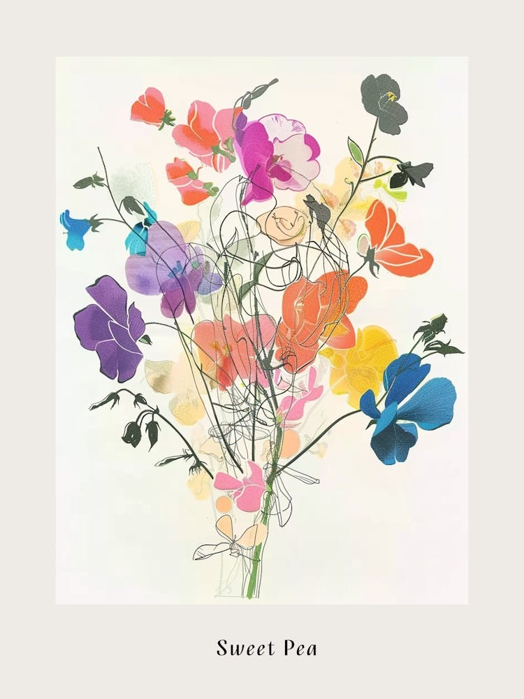 Sweet Pea 4 Collage Flower Bouquet Poster