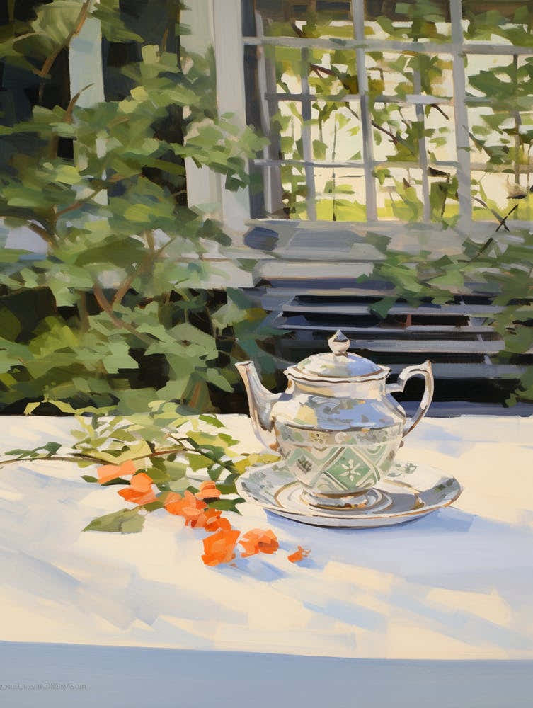 Tea Pot On The Table In Garden - expressionism 1