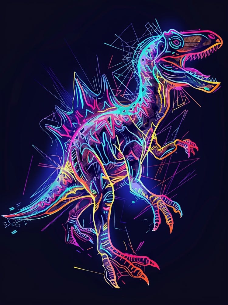 Neon Outline Dinosaur Illustration 2