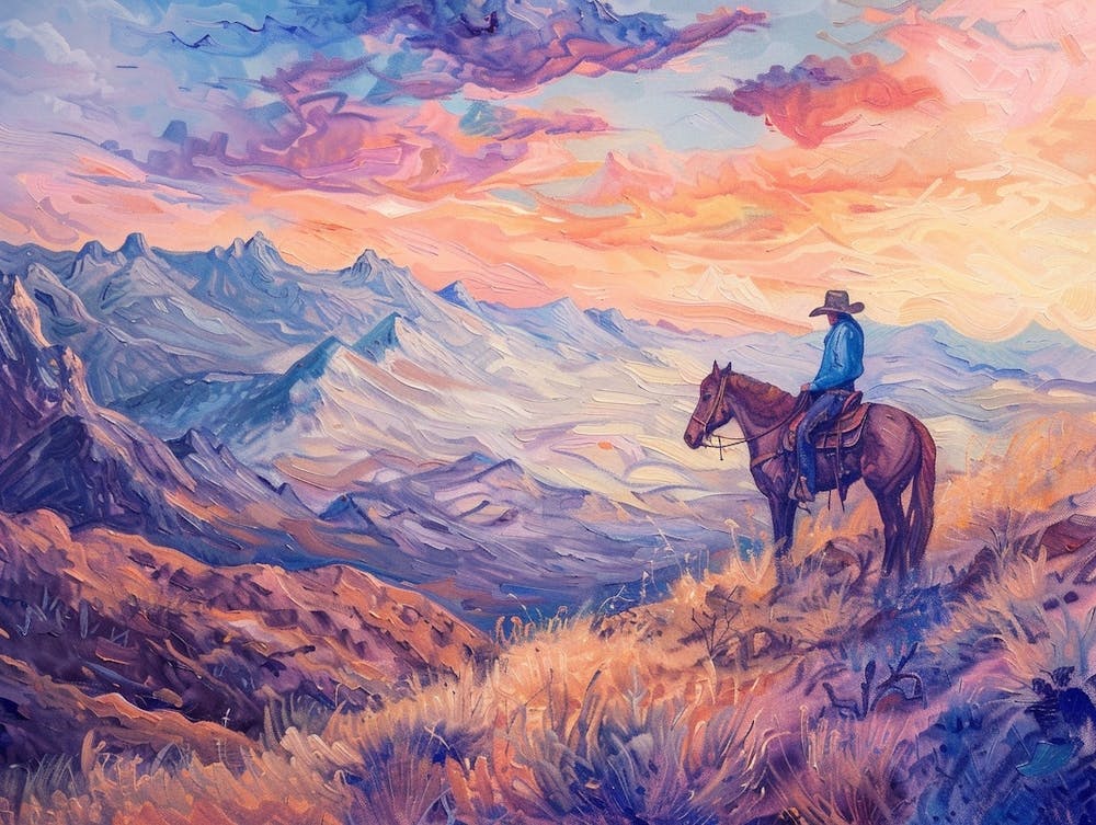 Cowboy Painting Rocky Mountains 7