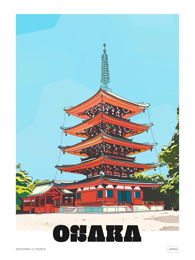 Shitenno Ji Temple Osaka 2 Colourful Illustration Poster