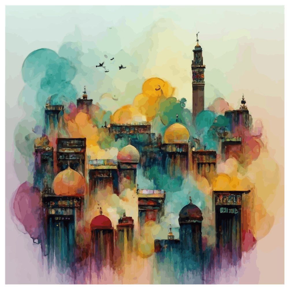 Islamic City, Abstract Watercolor City