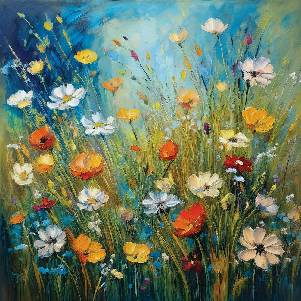 Vintage Landscape Painting of a Field of Wildflowers in a Midnight Meadow, Vintage Landscape, Country Field Wall Art, Botanical Art Poster.11 1