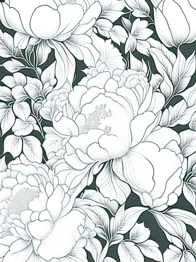 Gardenia Peonies White 1 Drawing