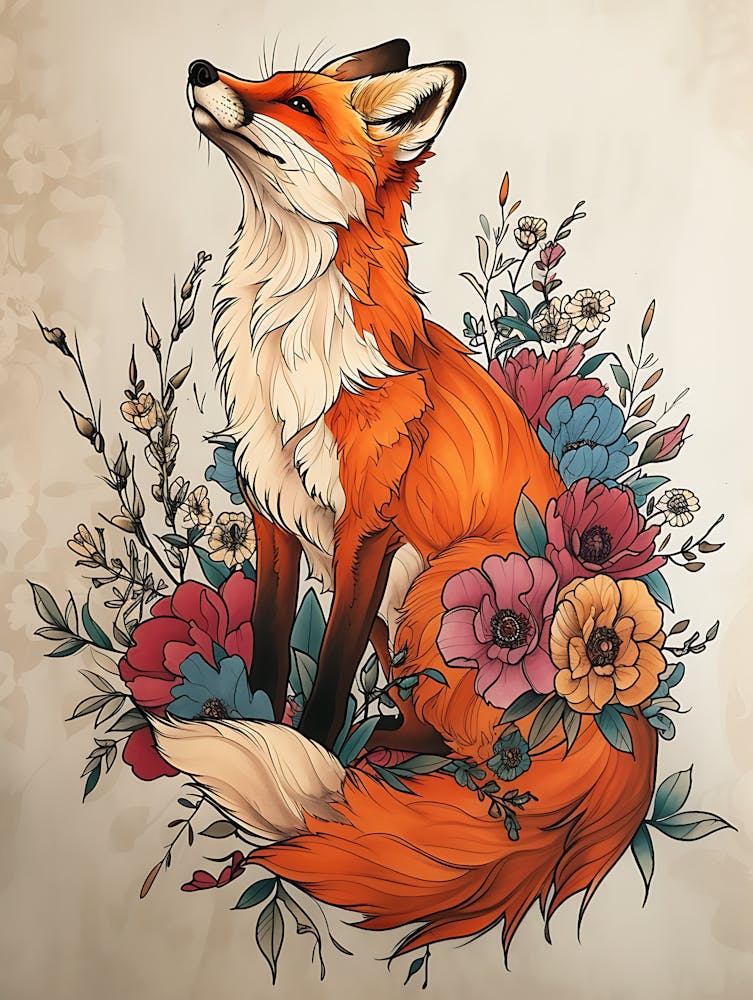 Amazing Red Fox With Flowers 26